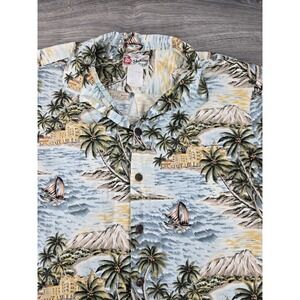 Hilo Hattie Shirt Mens XL Blue Yellow Hawaiian Ss Button Up Original